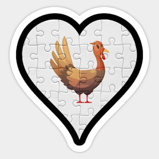 Jigsaw  Turkey Heart Design - Farm Animals Turkey Sticker